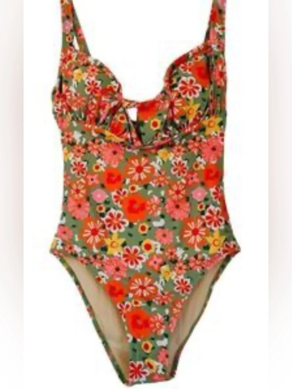 NWT-Medium Berlook neutral floral
 front tie adjustable straps
Ruched padded - Picture 5 of 9